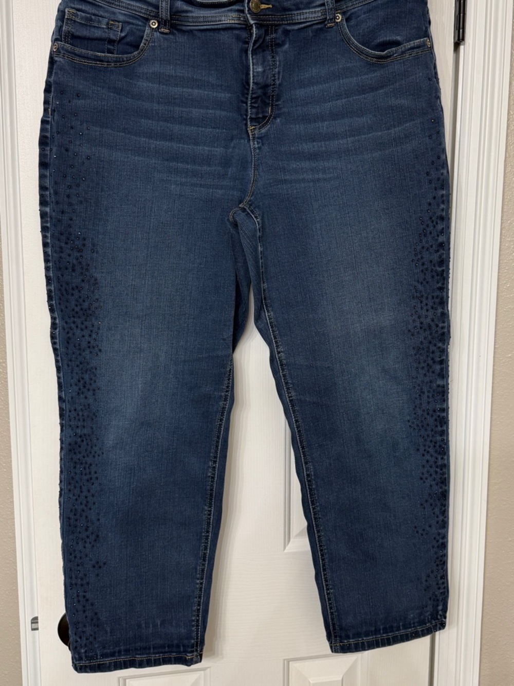 Chico's Dark Blue Cropped Jeans with Side Stud Detail